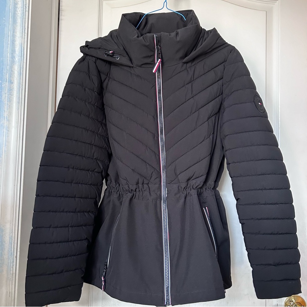 TOMMY HILFIGER women OUTERWEAR JACKET HOODED SOLID ZIP UP navy blue